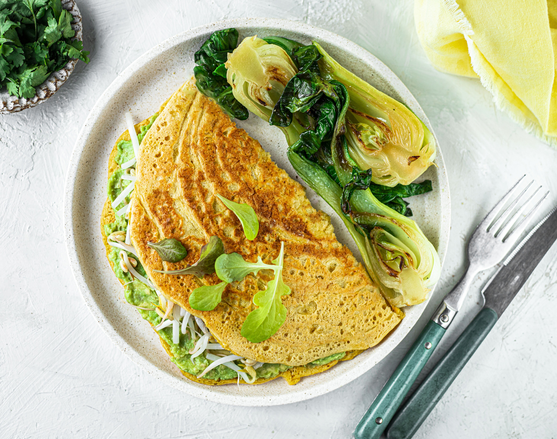Chickpea Flour Omelette with Avo & Asian Veggies