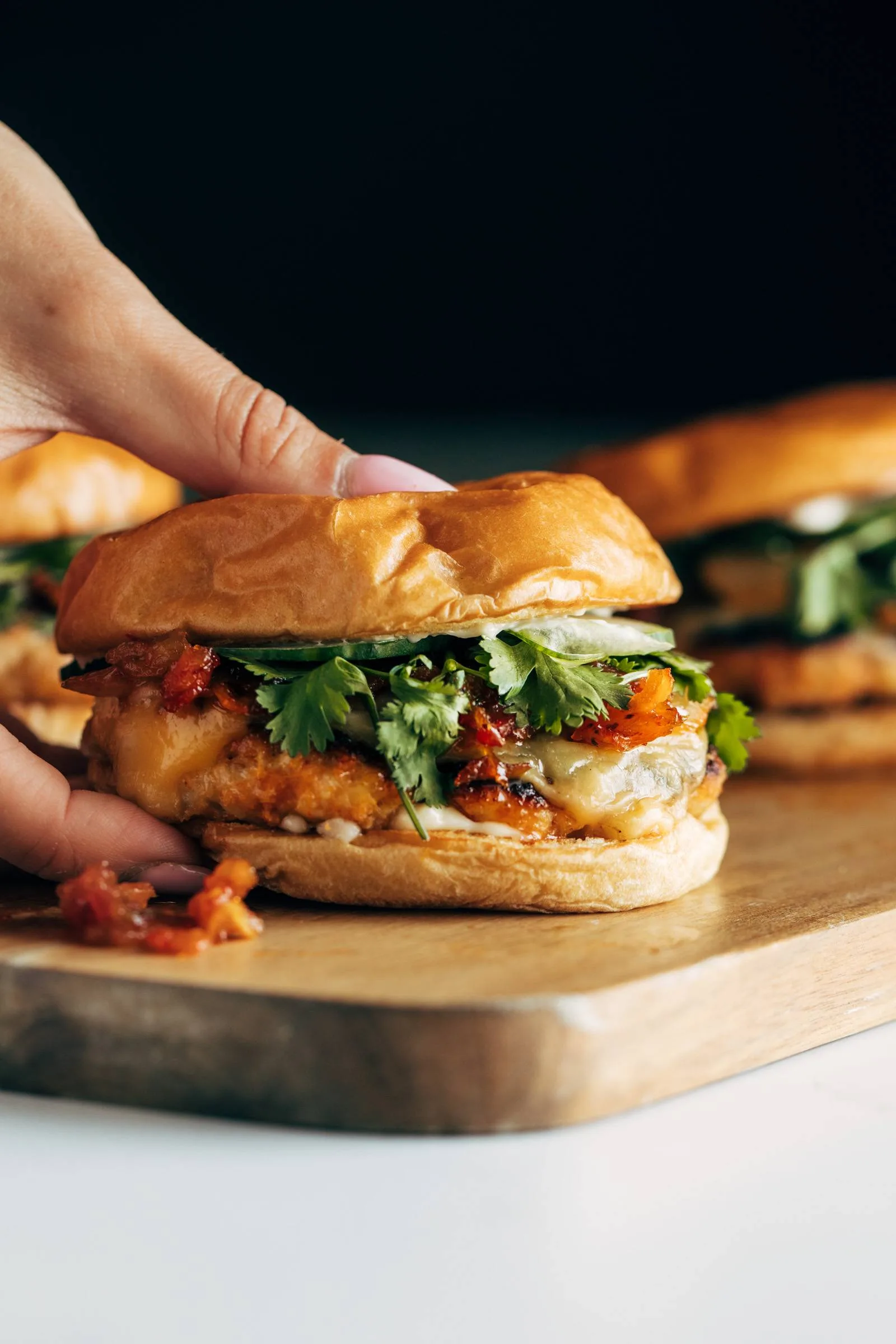 Gochujang Chicken Burgers with Kimchi Bacon Jam