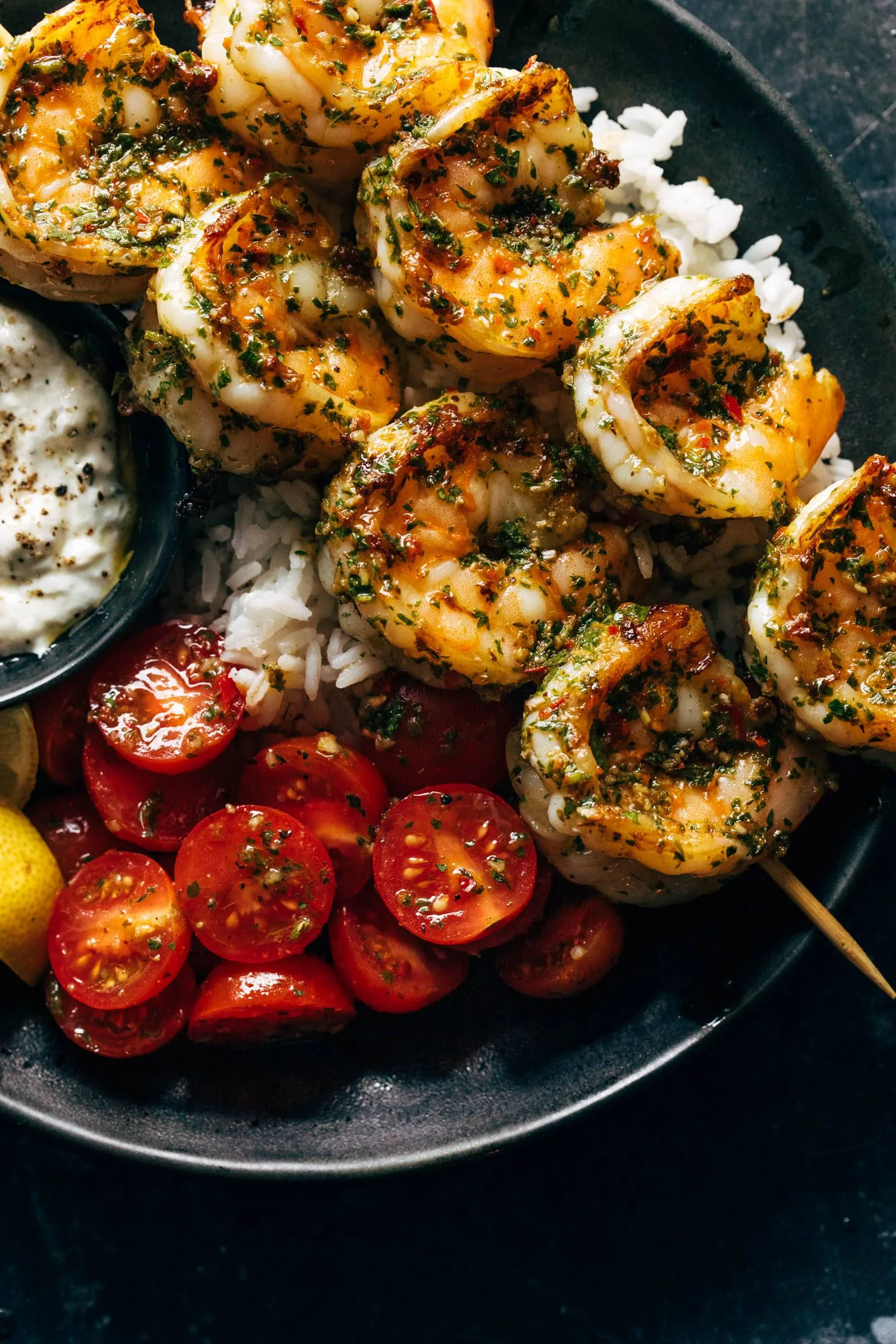 Chimichurri Shrimp with Rice and Tzatziki