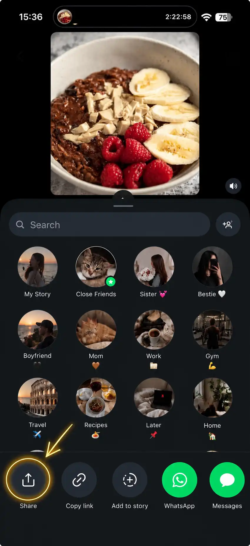 Open a recipe post or webpage and tap Share