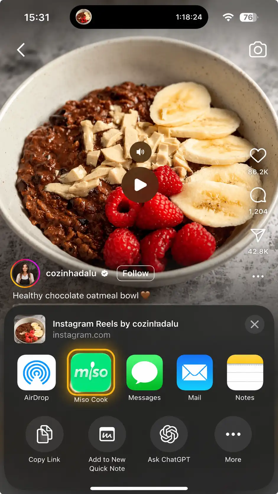 Choose Miso from the share menu