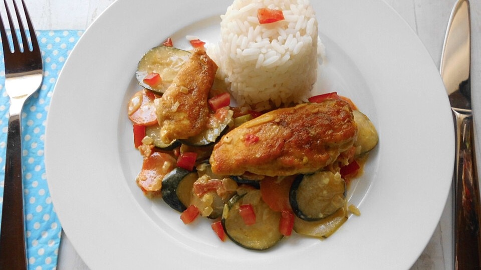Urmelis Hähnchenbrust in Zucchini-Curry-Sahne-Sauce