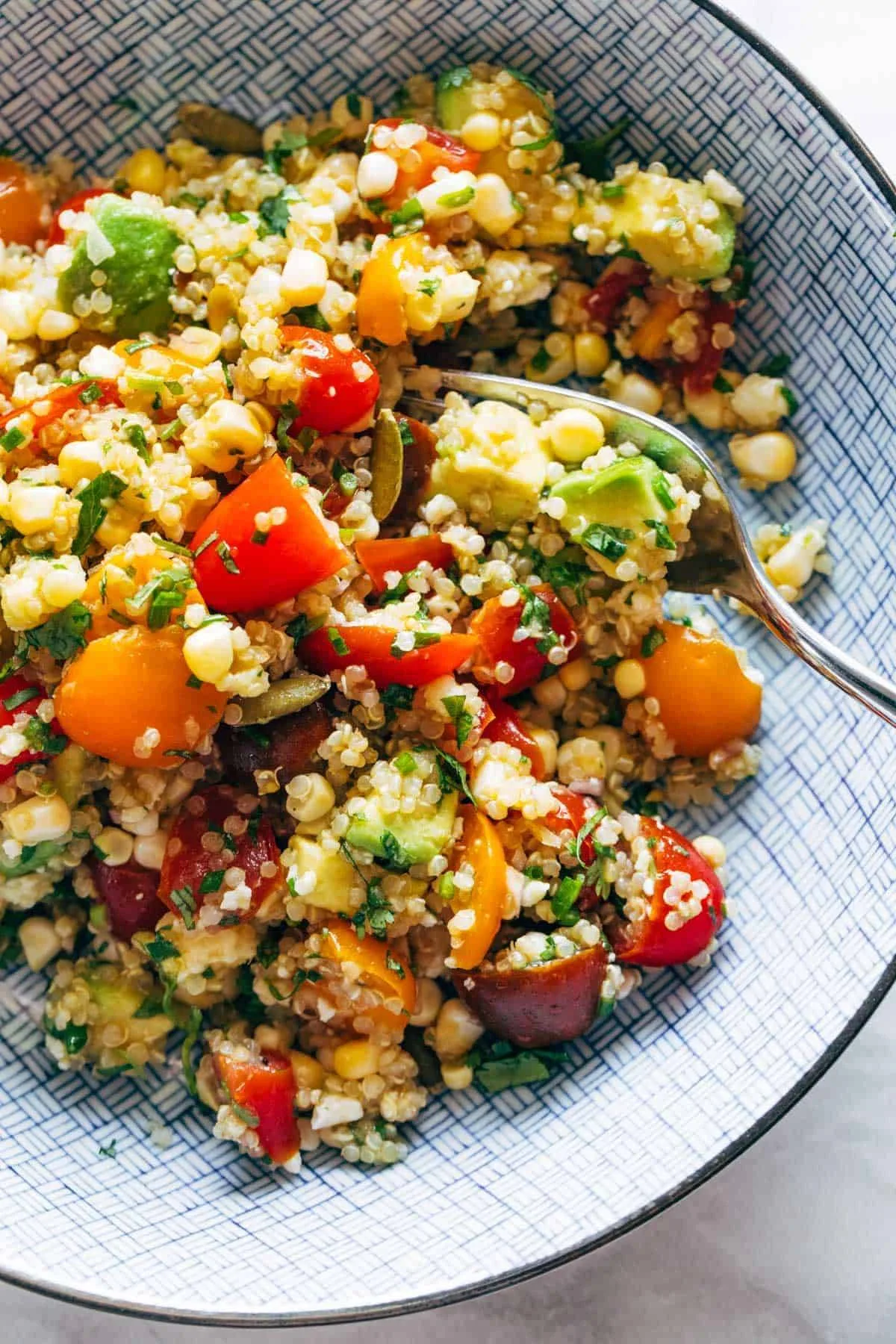 Corn, Avocado, and Quinoa Salad with Marinated Tomatoes