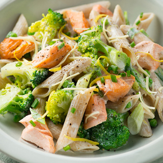 Salmon and broccoli pasta